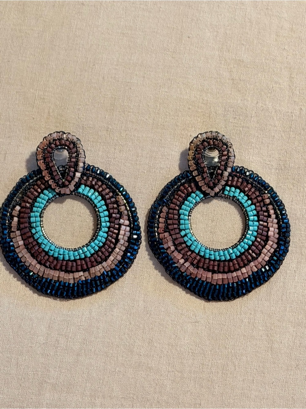Lavish Beaded Large Statement Earrings in Turquoise, Mauve, & Navy
